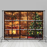 Lofaris Warm Fireplace Christmas Wreath Tree Holiday Backdrop